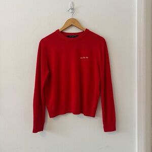French Connection "Ooh La La" Embroidered Red Sweater | Size Medium